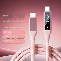 Câble de charge tressé intelligent 240W avec affichage numérique, Type-C vers Type-C, transfert de données, compatible avec les téléphones mobiles/tablettes