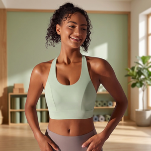 Soutien-gorge de sport sans couture à col carré, bretelles spaghetti, maintien moyen, vert menthe uni, pour femme - Product Image 2