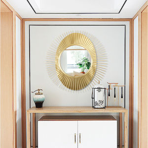 Metal dorado Sala de estar Porche Líneas divergentes Objetos decorativos Espejo de pared - Product Image 4