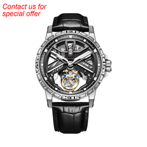 Montre AESOP Flying Tourbillon pour homme, bracelet en cuir noir, cadran squelette creux, montre mécanique de luxe étanche - Product Image 1