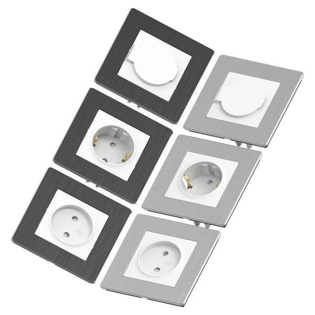 IGOTO Twin Double White Black Light Cover Outlet Covers Interrupteur Mural European Socket Switch