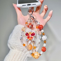 Breloque de téléphone en strass et perles, motif papillon orange et étoile, pendentif de sac artisanal, cordon de poignet, cadeau bijou pour femme