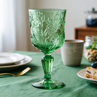 Veilige, zware glazen wijnglazen, handgemaakt, milieuvriendelijk, vaatwasserbestendig, 260ml, gekleurd roze, blauw, groen, paars, gegraveerd bloemenpatroon, vintage