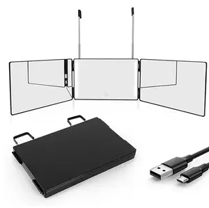 Benutzer definierte Rechteck schwarz Tischplatte 360 dreifach gefaltete kosmetische Steh spiegel 3-seitige Dreiwege LED Glas Kosmetik spiegel mit Lampe