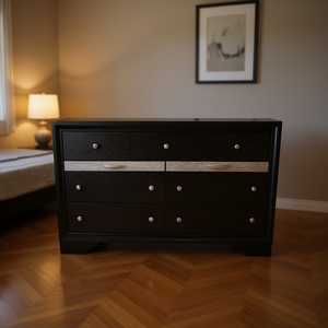 Commode traditionnelle Matrix à 7 tiroirs en bois noir pour chambre à coucher - Product Image 2