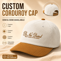 Gorra de Béisbol Unisex con Cierre a Presión, 5 Paneles, Visera Curva Ajustable, Diseño de Corduroy Bicolor con Logotipo Bordado Personalizado OEM