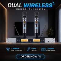 Sistem Mikrofon Nirkabel Profesional Audio Digital Jernih Transmisi UHF Stabil Dua Mikrofon Genggam untuk Pertunjukan Langsung