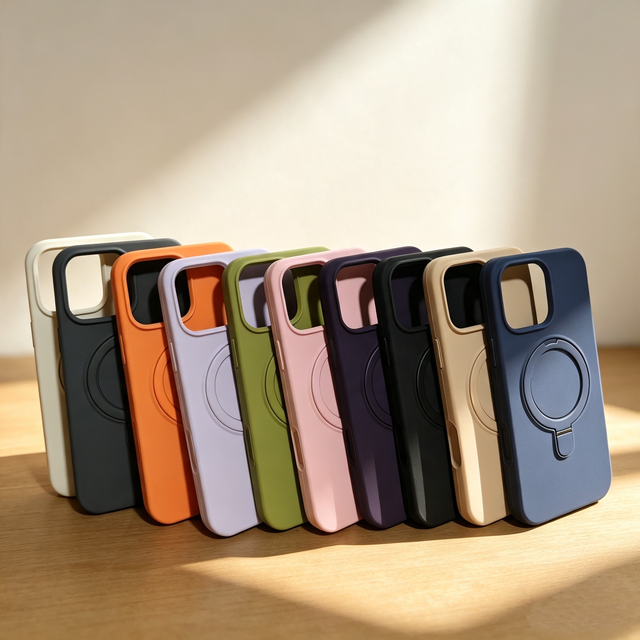 Magnetic Liquid Silicone Phone Case for iPhone 15 16 17 18 Pro Max Foldable Ring Holder Shockproof Protective Mobile Phone Case