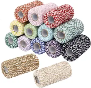 เชือกถักทำจากผ้าฝ้ายโพลีเอสเตอร์3ชั้นขนาด2มม. สำหรับห่อของขวัญแบบ DIY ของตกแต่งบ้าน