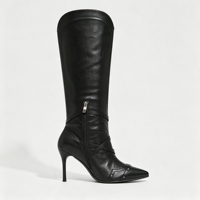 Bottes hautes marron pour femme personnalisables, à bout pointu, avec fermeture éclair intégrale, bride à boucle, talon aiguille et cloutées