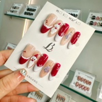 Faux ongles faits à la main en acrylique de Noël, 10 pièces, œil de chat rouge, père noël, flocon de neige, vente en gros