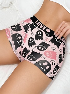 Calzones tipo bóxer elásticos personalizados para <span class=keywords><strong>mujer</strong></span> con estampado de dibujos animados y letras, de tiro medio - Product Image 4