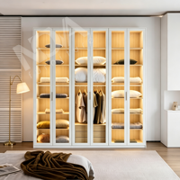 Armoire de luxe avec éclairage LED intégré, porte en verre trempé, montage facile, armoire à vêtements, armoire de chambre, décoration intérieure