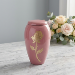 Pink Aluminum Cremation Urn Human <b>Ashes</b> Memorial <b>Casket</b> Rose Engraved Keepsake Urn <b>for</b> Grave Garden Home - Indian Home Crafts - Product Image 3