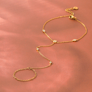 Bracelet de doigt en acier inoxydable plaqué or 18 carats, zircon scintillant, ne se décolore pas, chaîne de main en acier inoxydable, bijoux pour femmes - Product Image 3