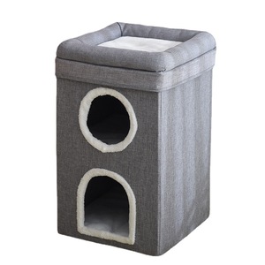 Maison pour chat pliable à trois couches, rectangulaire, grise, avec griffoir, utilisable en toutes saisons - Product Image 5