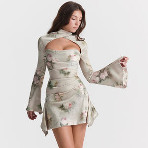 Abiti senza schienale con stampe floreali Vintage da donna personalizzate <span class=keywords><strong>Mini</strong></span> <span class=keywords><strong>abito</strong></span> con scollo <span class=keywords><strong>incrociato</strong></span> di nuovo Design - Product Image 1