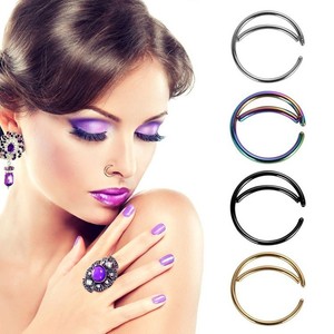 Anneaux de nez en forme de lune en acier inoxydable noir et or, bijoux de piercing en forme de spirale arc-en-ciel - Product Image 1