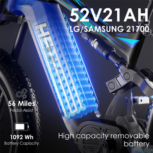 Vélo de montagne électrique HEZZO Ebike 52V 1500W Middrive en fibre de carbone, 9 vitesses, 21Ah, double suspension, puissant, pneus larges de 26 pouces - Product Image 3