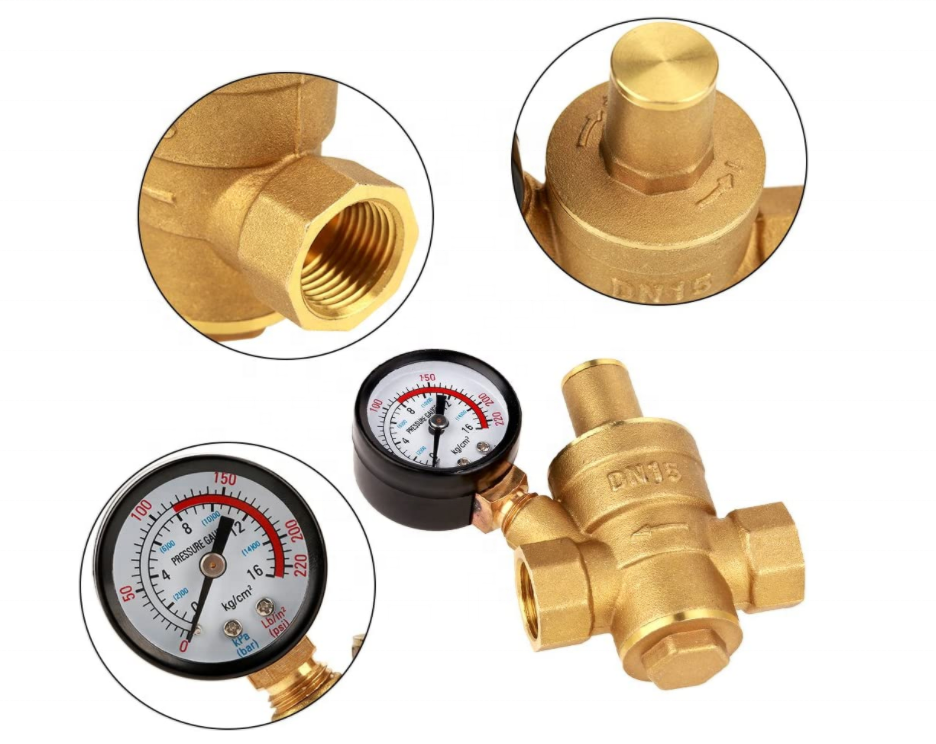 Messing Drukregelaar Brass Verstelbare Water Druk Regulator Reducer Met Gauge Meter