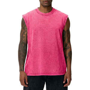 Camiseta sin mangas vintage para hombre, color rosa, cuello redondo, tejido de punto, informal, con bordado a máquina, de secado rápido, a la moda. - Product Image 1