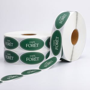 Etiquetas Autoadhesivas de Vinilo Ovaladas Cafe Foret en Rollo, Resistentes al Agua y al Calor, Reutilizables y Ecológicas para Empaque de Tazas de Café - Product Image 4