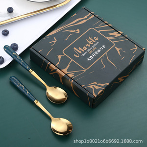 Customized Stainless Steel <b>Spoons</b> Marble Pattern Gift Set Household Dessert <b>Soup</b> Rice <b>Spoons</b> Creative Design - Product Image 3