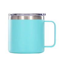 BORGE Tasse à café de bureau isolée à double paroi de 14oz en acier inoxydable avec poignée et couvercle