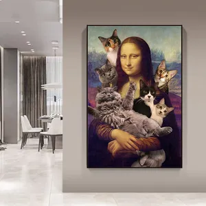 Mona Lisa and Cute Cats Funny Prints Classic Famous Figure Picture custom wall street posters pop art canvas paintings