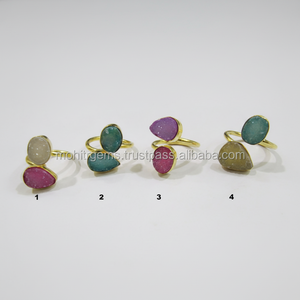 Agate multicolore de qualité super fine Sugru Druzy bague de cocktail en alliage de laiton plaqué à la main pour les mariages anniversaires enfants - Product Image 1