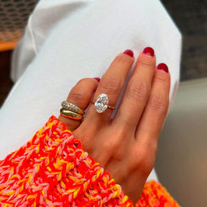 Bague pour femme en laiton plaqué rhodium, avec diamant d'imitation artificiel de grande taille, taille ovale 'œuf de pigeon', style français simple, motif ciel étoilé, Shi Nuo - Product Image 5