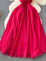 Robe d'été décontractée pour femme, unie, mi-longue, coupe trapèze, sans manches, à fines bretelles, taille haute, pour la plage et les soirées
