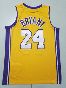 Maillots de basket-ball classiques cousus de haute qualité pour hommes, Amérique, 24 <span class=keywords><strong>Bryant</strong></span>, rétro, jaune or, violet, <span class=keywords><strong>noir</strong></span>, 24, avec logo - Product Image 2