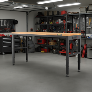 Banc de travail réglable Vevor 48 x 20 avec plateau en bois dur, structure métallique, capacité de 2000 lb, prises électriques, bureau industriel - Product Image 2