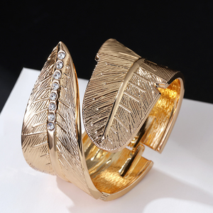Brazaletes de moda, joyería de cristal de hoja, brazalete con abalorio para mujer de Color dorado, pulsera para regalo, pulseras - Product Image 3
