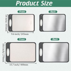 Planche à découper double face en acier inoxydable pour la cuisine, en acier inoxydable de qualité alimentaire et en paille de blé, facile à nettoyer - Product Image 2