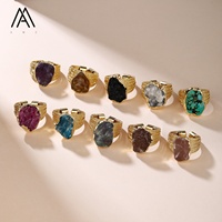 Bague Ajustable Bohème Vintage en Pierre Naturelle Brute avec Bande en Maille Plaqué Or 18K Tendance pour Mariages