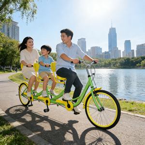 Vélo familial électrique de haute qualité pour trois personnes, vélo <span class=keywords><strong>tandem</strong></span> confortable pour les loisirs en plein air, les promenades dans les parcs, les visites touristiques et les divertissements - Product Image 3