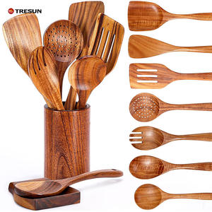 Prix d'usine, ensemble d'ustensiles de cuisine en teck naturel de 15 pièces, outils de cuisson multifonctionnels avec emballage personnalisé - Product Image 1