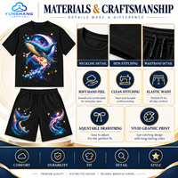Ensemble d'été deux pièces personnalisé pour homme : T-shirt et short en mélange de coton tricoté respirant 220g, imprimé numériquement motif baleine dorsée cosmique