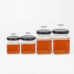 Thực Phẩm Thủy Tinh Lọ 50Ml 80Ml 100Ml 150Ml 200Ml 280Ml 500M 730Ml Vuông Lọ Thủy Tinh Với Màu Đen Kim Loại Có Nắp Đậy Cho Lưu Trữ Thực Phẩm Mật Ong - Product Image 5