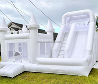 Maison de rebond blanche gonflable commerciale en plein air, combo avec fosse à balles et toboggan, château gonflable, piscine de glissière d'eau