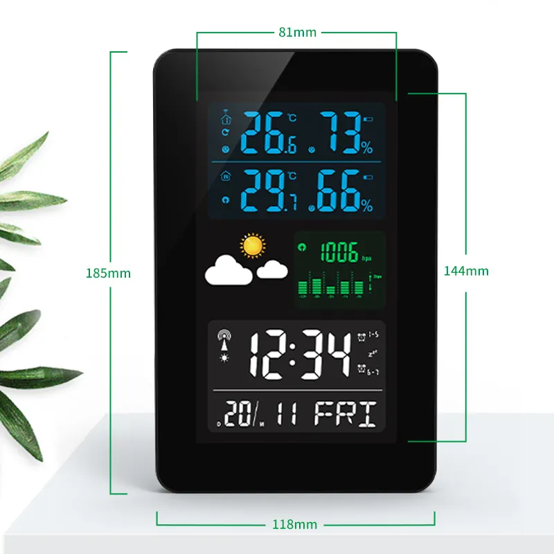 LCD Digital Thermometer Hygrometer Household Color Screen Desktop Alarm Clock Wireless Weather Station Temp Humid Sensor Monitor