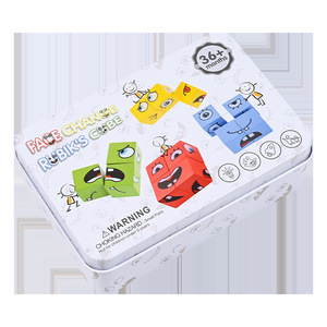Jeu de construction <span class=keywords><strong>en</strong></span> <span class=keywords><strong>bois</strong></span> pour enfants, blocs à faces changeantes, jouet éducatif pour les 0-24 <span class=keywords><strong>mois</strong></span>, jeu de bureau parent-enfant avec visages souriants - Product Image 5