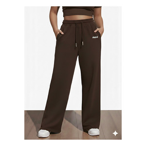 Pantalon de survêtement à jambes larges pour femme, marron foncé, en tissu Lycra, coupe confortable, vêtements décontractés - Product Image 1