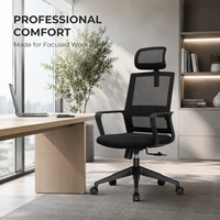 Chaise de bureau ergonomique en maille haute avec appui-tête, accoudoirs fixes en PP, base à vérin à gaz 3 positions, pivotante
