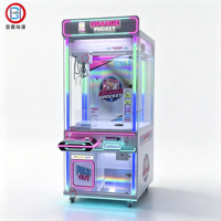 Máquina de grúa de premios LED RGB moderna, rosa y azul neón, para centros comerciales y centros de entretenimiento familiar