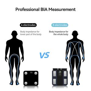 उच्च सटीकता स्मार्ट 8 इलेक्ट्रोड बॉडी वसा डिजिटल वजन पैमाने सेंसर प्रौद्योगिकी 180 किलोग्राम क्षमता ऐप नियंत्रण के साथ - Product Image 3