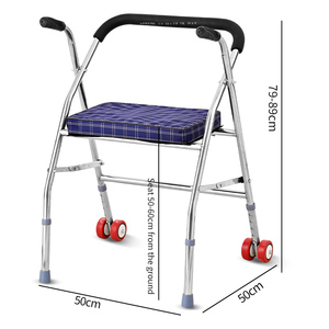 Huaen Four-legged <strong>Wheeled</strong> Armrest <strong>Walker</strong> for Elderly-Portable Folding Design Anti-Slippery Durable Wheel Seat Class I Walking - Product Image 1