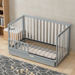 Cuna de Madera Ajustable en Altura con Cajón Grande, Fabricada en Madera de Pino de Nueva Zelanda, Color Gris, Venta al Por Mayor - Product Image 2